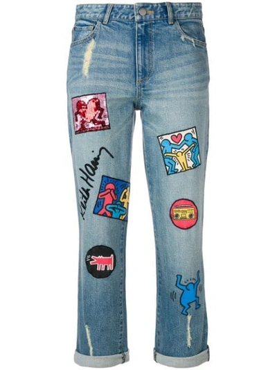 Alice And Olivia X Keith Haring Byron Jeans In Blue