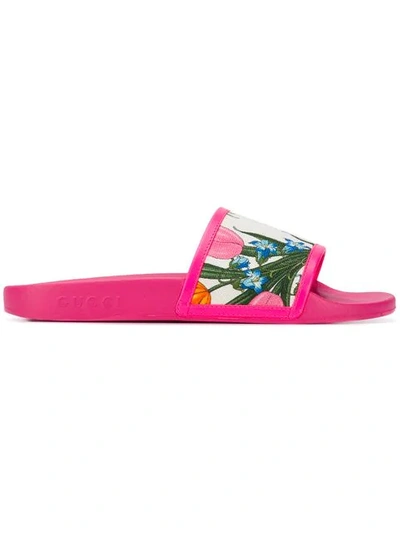 Gucci Floral Slides - 粉色 In Pink ,white