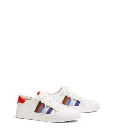 Tory Sport Ruffle Low-top Leather Trainers In Snow White/blue