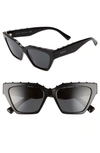 Valentino Rockstud Acetate Rectangle Sunglasses In Dark Grey