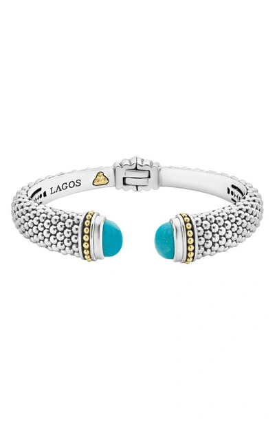 Lagos 18k Yellow Gold & Sterling Silver Caviar Colour Cuff With Turquoise