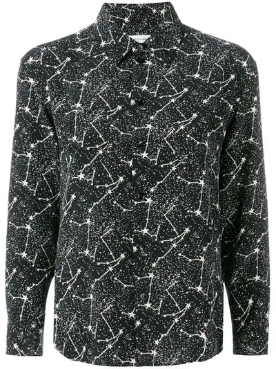 Saint Laurent Constellation Print Long-sleeve Button-front Blouse In Black