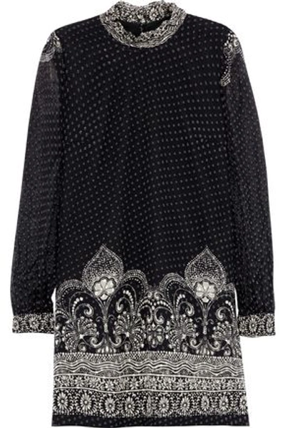 Anna Sui Woman Printed Fil Coupé Silk-blend Chiffon Mini Dress Black