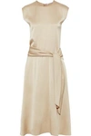 AGNONA AGNONA WOMAN BELTED SATIN-CREPE MIDI DRESS BEIGE,3074457345620253852