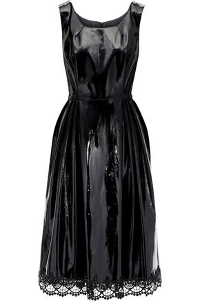 Anna Sui Woman Lace-trimmed Pleated Vinyl Dress Black
