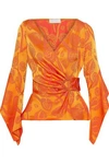 PETER PILOTTO PETER PILOTTO WOMAN SATIN-JACQUARD WRAP BLOUSE ORANGE,3074457345619986628