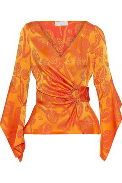 Peter Pilotto Woman Satin-jacquard Wrap Blouse Orange