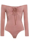 ALEXANDER WANG T ALEXANDERWANG.T WOMAN OFF-THE-SHOULDER CUTOUT RUCHED STRETCH-MODAL JERSEY BODYSUIT ANTIQUE ROSE,3074457345620236708