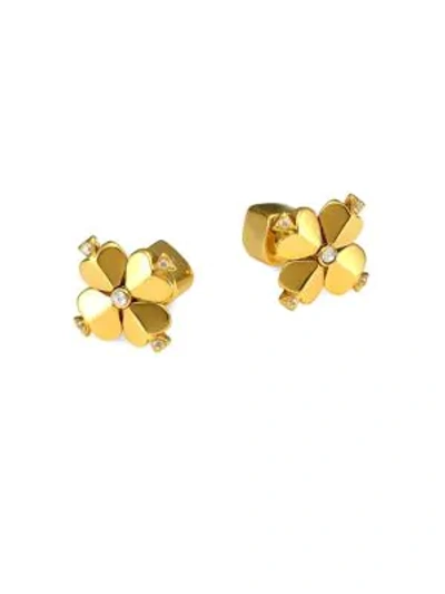 Kate Spade Crystal And 12k Yellow Goldplated Spade Flower Double Stud Earrings In Clear/gold