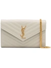 Saint Laurent Monogram Chevron-quilted Chain Wallet In Neutrals