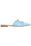 MALONE SOULIERS MALONE SOULIERS WOMAN VILVIN METALLIC LEATHER-TRIMMED MOIRE SLIPPERS AZURE,3074457345619716723