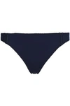 STELLA MCCARTNEY STELLA MCCARTNEY WOMAN STELLA MESH-TRIMMED STRETCH-JERSEY MID-RISE THONG MIDNIGHT BLUE,3074457345620084746