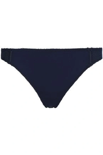 Stella Mccartney Woman Stella Mesh-trimmed Stretch-jersey Mid-rise Thong Midnight Blue