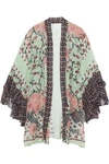 ANNA SUI ANNA SUI WOMAN RUBAIYAT FLORAL-PRINT SILK-CHIFFON KIMONO LIGHT GREEN,3074457345620124691