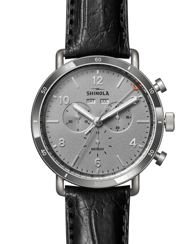 Shinola The Canfield Sport Chronograph Leather Strap Watch, 45mm In Grey/black