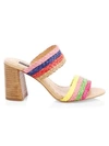 ALICE AND OLIVIA LEEDA RAINBOW RAFFIA BLOCK HEEL MULES