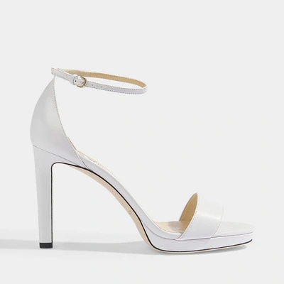 Jimmy Choo Misty 100 Leather Platform Sandals In White Leather