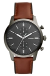Fossil Townsman Chronograph Leather Strap Watch, 44mm In Gray/brown