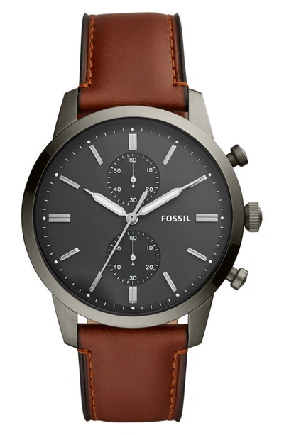 Fossil Townsman Chronograph Leather Strap Watch, 44mm In Brown,grey ...