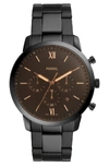 Fossil Men's Bronson Chronograph Black Stainless Steel Bracelet Watch 44mm In Black/ Brown