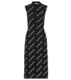 BALENCIAGA Allover Logo ribbed-knit wrap dress,P00366448