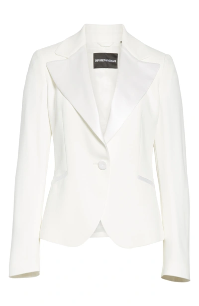 Emporio Armani Exaggerated Satin Lapel One-button Cady Jacket In Silk White