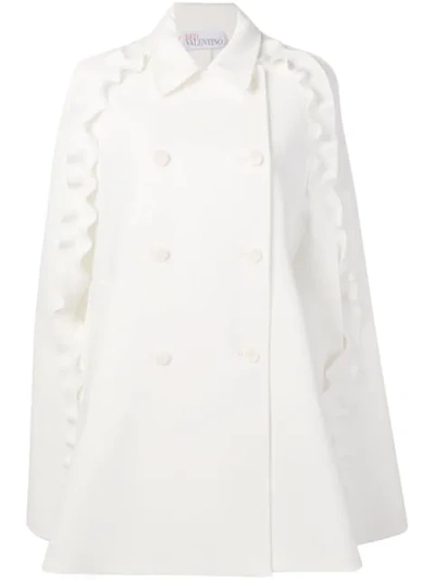 Red Valentino Double-breasted Ruffle Cape In Bianco