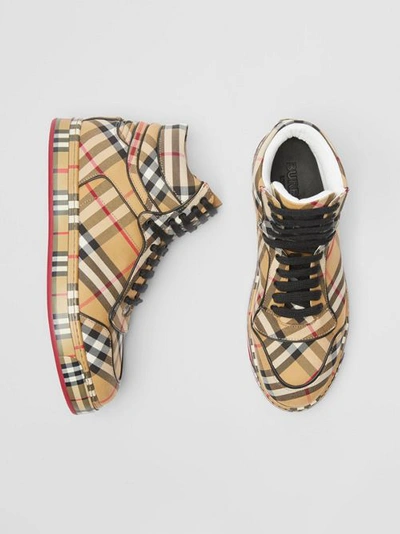 Burberry Vintage Check Cotton High-top Trainers In Antique Yellow