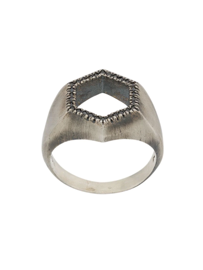 M Cohen Open Hexagonal Ring In Silver