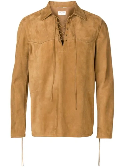 Saint Laurent Lace-up Shirt Jacket - 棕色 In Brown