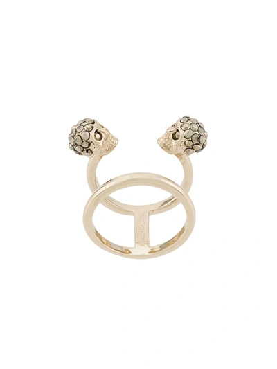 Alexander Mcqueen Rhinestone-embellished Skull Ring In Light Gold