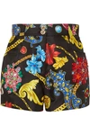 VERSACE EMBELLISHED PRINTED SILK-TWILL SHORTS