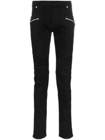 Balmain Slim Leg Logo Stripe Biker Jeans In Black