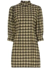 GANNI GANNI CHARRON CHECKED DRESS - 绿色