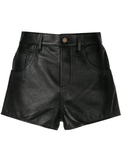 Saint Laurent Leather Flared Shorts In Black