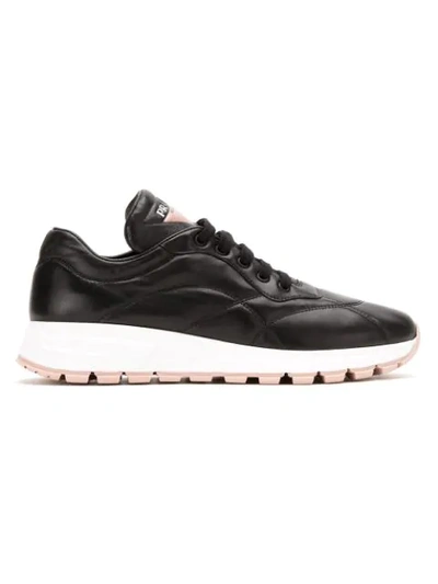 Prada Quilted Leather Trainer Trainers In Nero/orchidea