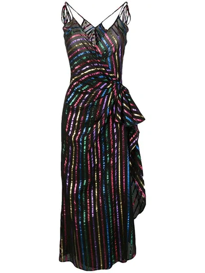 Attico Metallic Striped Jacquard Wrap Dress In Black