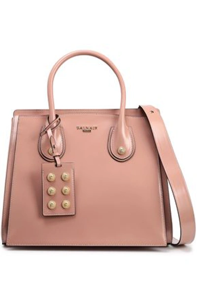 Balmain Glossed-leather Tote In Antique Rose
