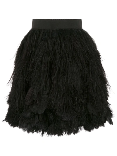 Dolce & Gabbana Feather Appliqué Mini Skirt In Black