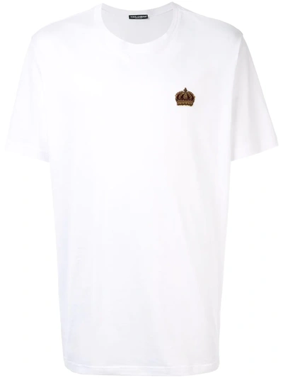 Dolce & Gabbana White Cotton Embroidery Crown T-shirt