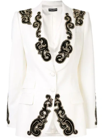Dolce & Gabbana Filigree-embroidered Single-breasted Blazer Jacket In White