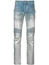 BALMAIN METALLIC BIKER JEANS