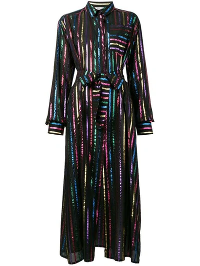 Attico Lurex Striped Robe Chemisier Dress In Black