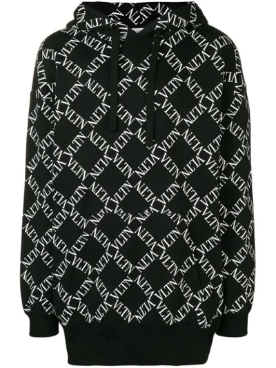 Valentino 'vltn' Logo Grid Print Hoodie In Black