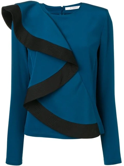 Givenchy Silk Ruffle Asymmetric Top - 蓝色 In Blue