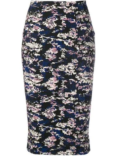 Victoria Beckham Camouflage Jacquard Pencil Skirt In Blue