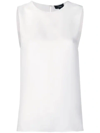 Theory Bringam Silk Stretch Sleeveless Top In White