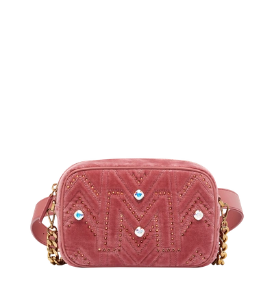 Mcm Camera Bag In Velvet Crystal Studs In Quartz Pink