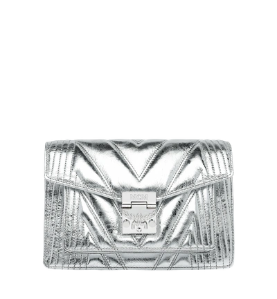 Mcm Patricia Crossbody In Quilted Metallic Leather In Light Silver