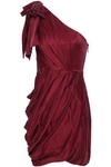 ZIMMERMANN ZIMMERMANN WOMAN RUCHED ONE-SHOULDER WASHED-SILK MINI DRESS BURGUNDY,3074457345620119293